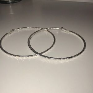 LARGE silver faux diamond hoops